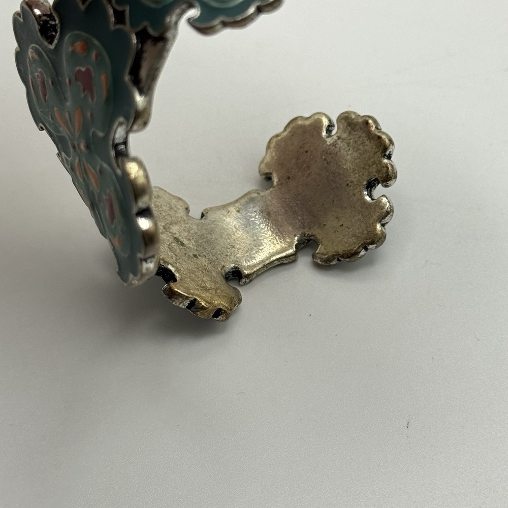 Lucky Brand Enamel Maltese Cross Cuff Bracelet Teal Silver Tone Boho Western - Picture 8 of 9